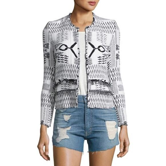 IRO Kerr Open-front Fringe Kerr Ikat Jacket White Black Small - Picture 1 of 5